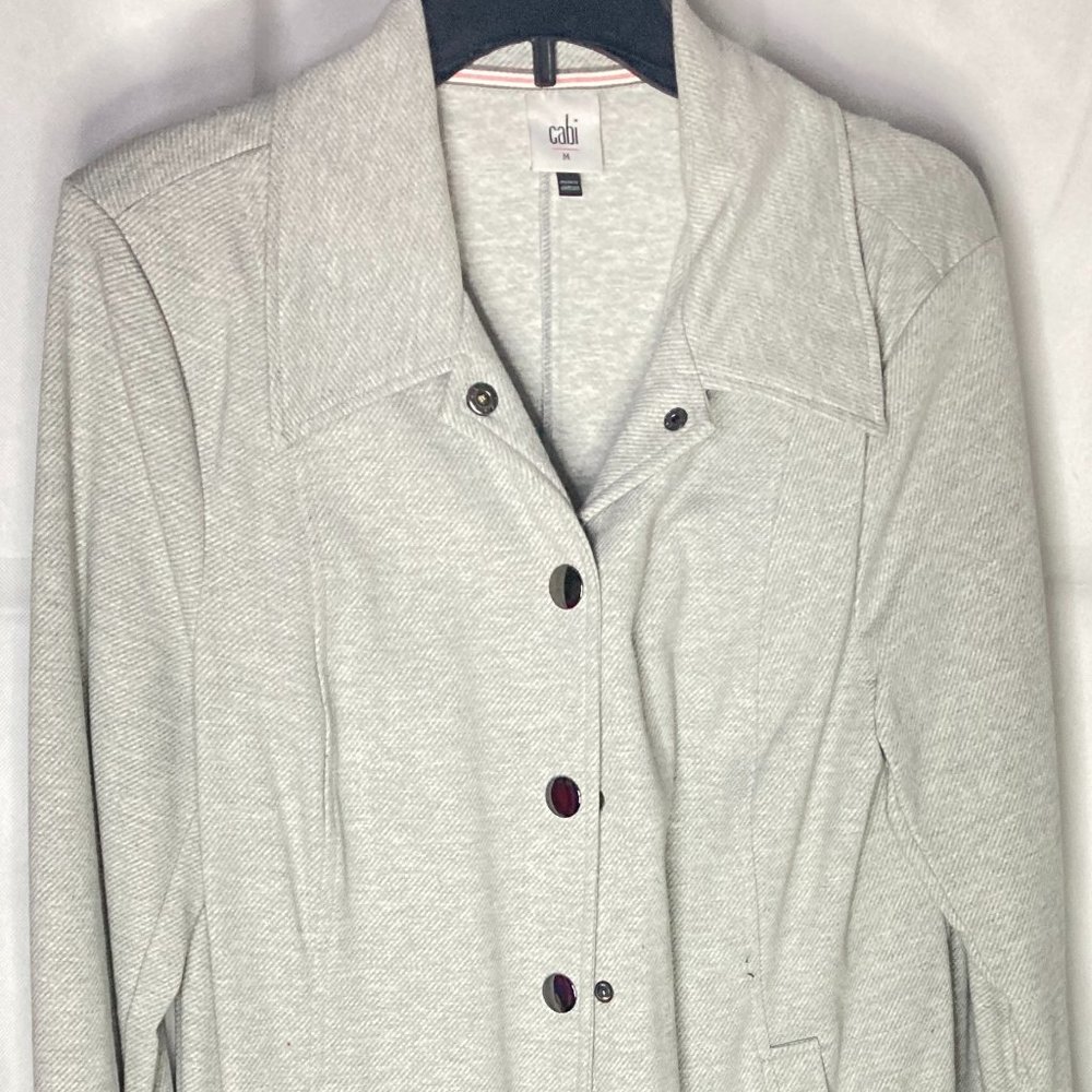 CABI Light Grey Light jacket With Button Snaps, Pockets, and Collar Size M